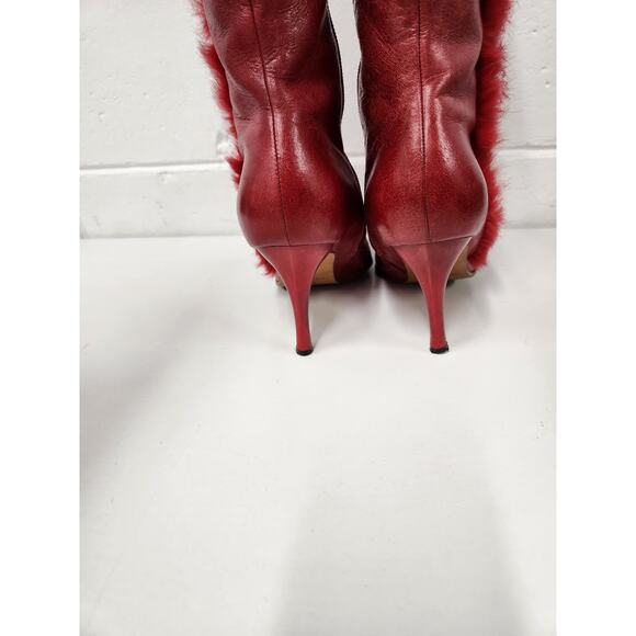 Vintage Beston Women's Red High Heels Tall Boots, Sz 7. Buckle/Rabbit Fur Accent - Picture 7 of 14